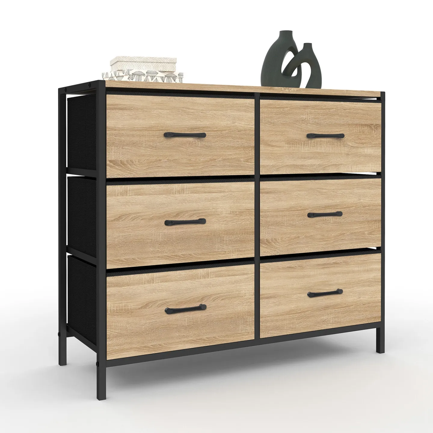 Commode 6 tiroirs en tissu UTAH 80 cm meuble de rangement design industriel