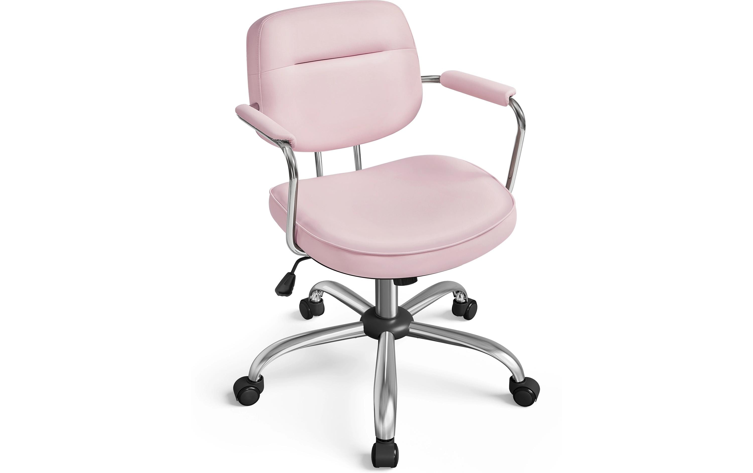 Bürostuhl mit Polsterrücken und Armlehnen, Rosa<br>Drehstuhl mit gebogenem Sitz