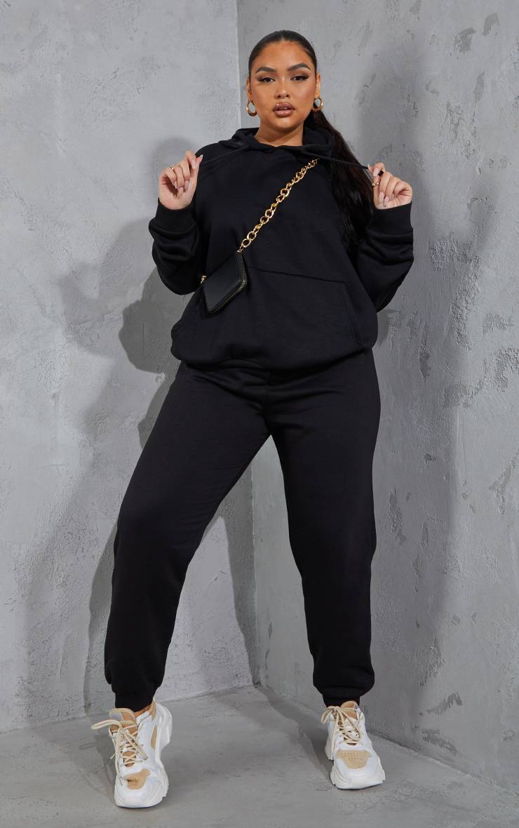 Noir Sweat À Casynthétiqueche Basique Grande Taille