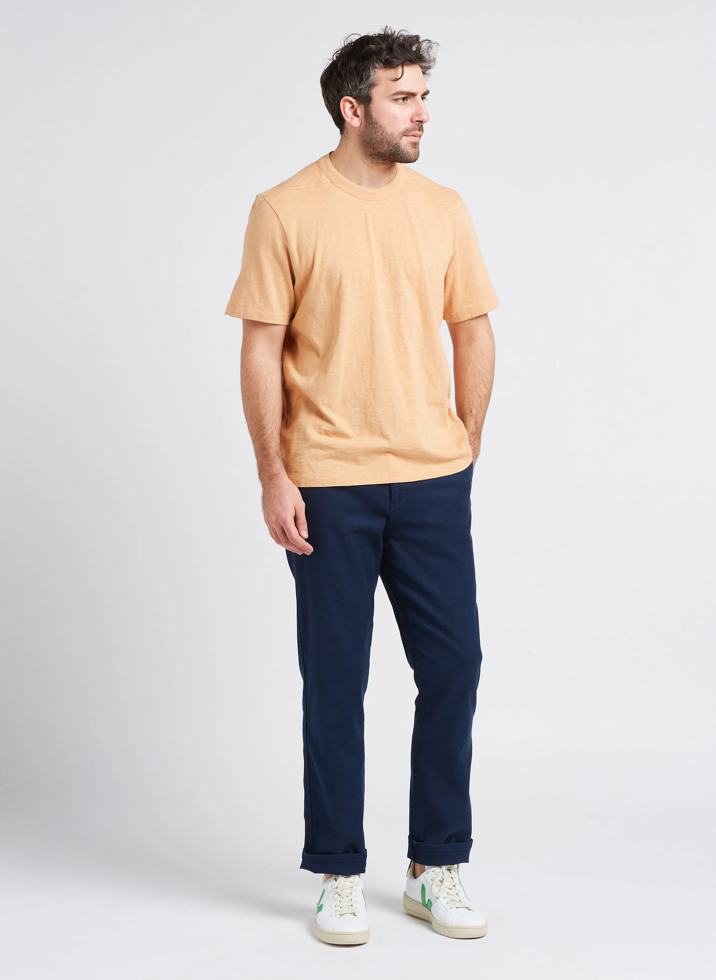 Pantalon chino slim-fit en coton mélangé| Bleu