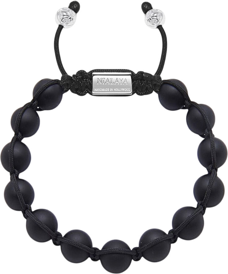 Nialaya Men's Beaded Bracelet with Stainless Steel and Matte Onyx Black