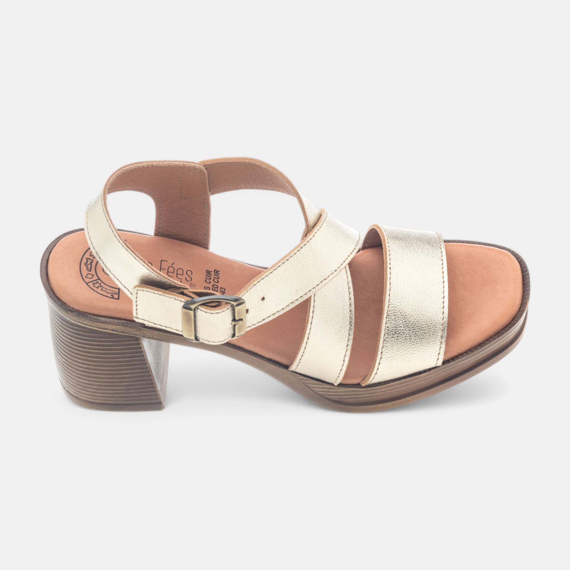 Nu-pieds à talon Femme en cuir or