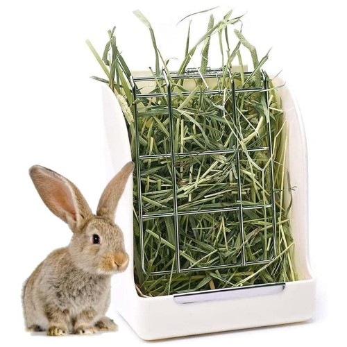 Alimentador Edipets de plástico branco para coelhos e roedores.
