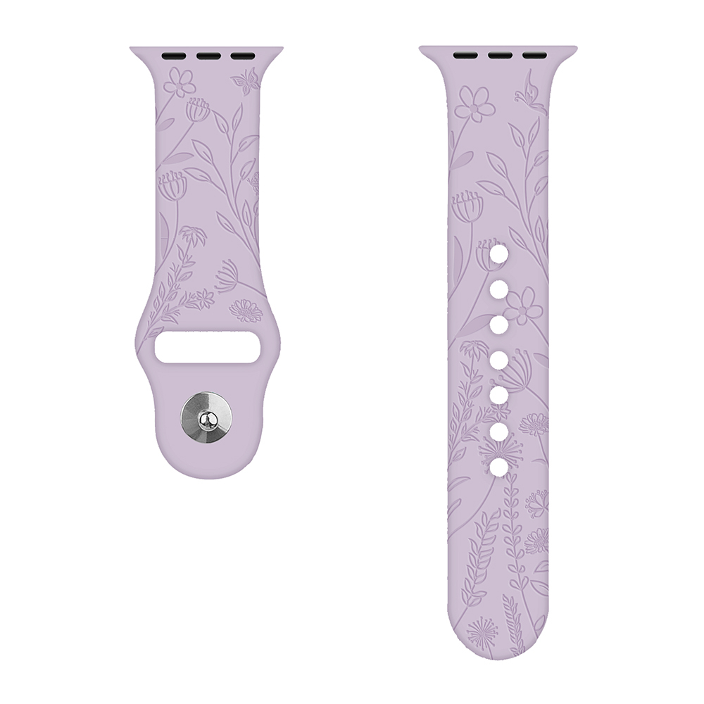 Apple Watch (42/41/40/38 mm) Silikon Sport Armband Flower Imprint (Gelenkumfang: 165-210mm) - Lila