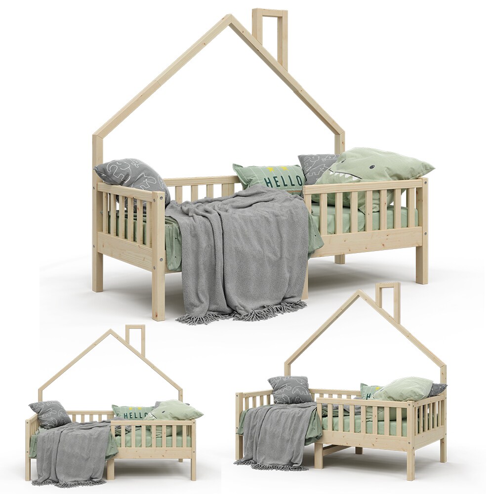 VitaliSpa Hausbett Kinderbett Spielbett Noemi 80x160cm natur Rausfallschutz
