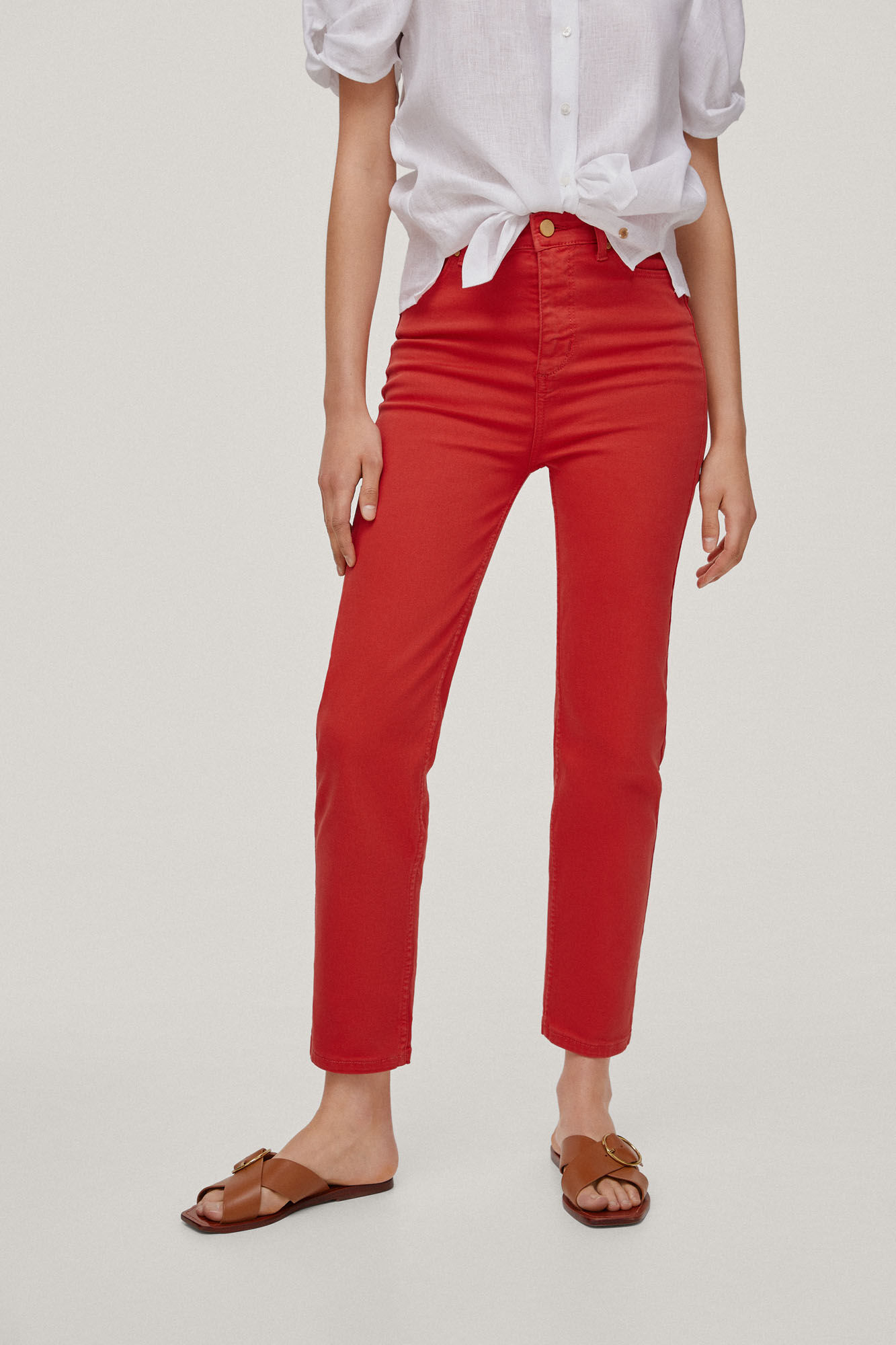 Calça jeans slim fit com 5 bolsos - Laranja