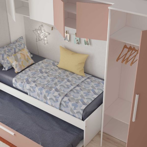 Bed Lev - Roze/Wit - Bedbrug - Bedlade - Gemelamineerde Spaanplaat