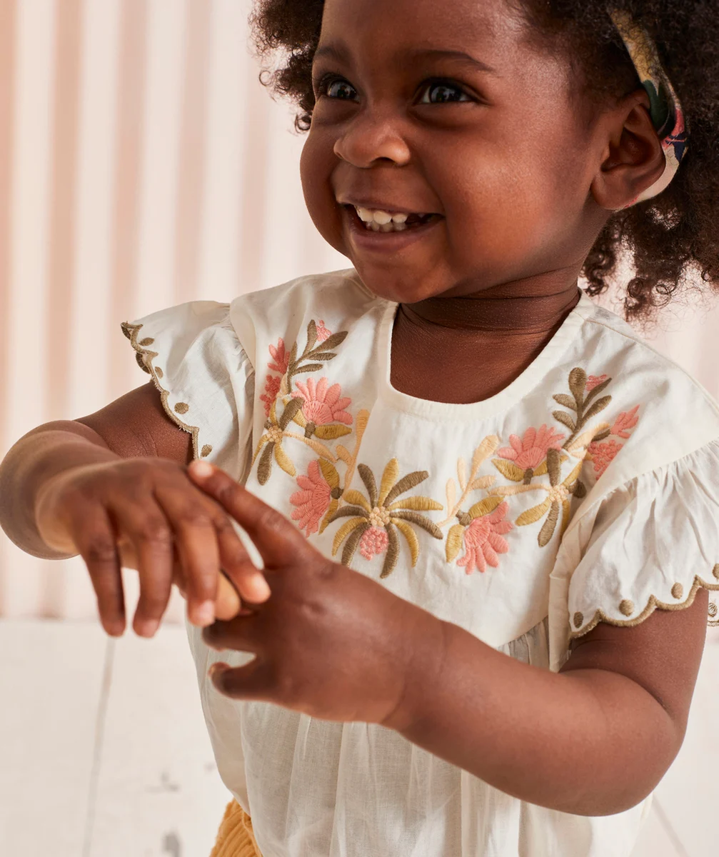 BLOUSE BÉBÉ FILLE EN COTON À MANCHES COURTES AVEC BRODERIES