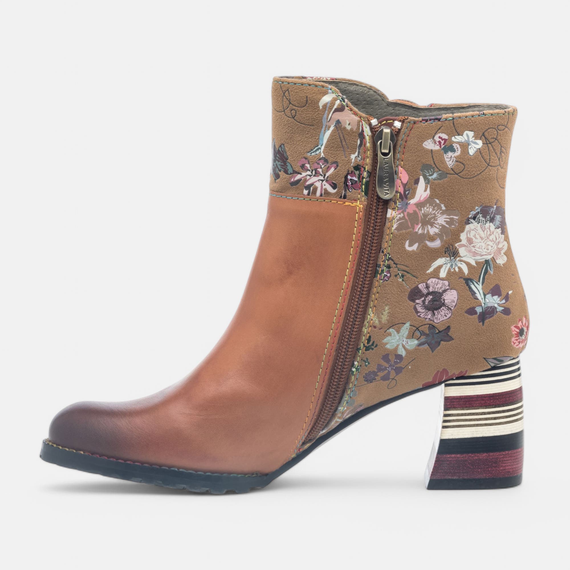 Bottines à talon Femme en cuir cognac