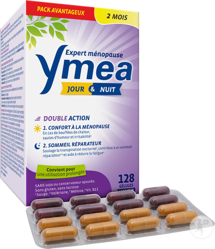 Ymea Jour & Nuit Ménopause Bouffées De Chaleur & Sueurs Nocturnes 128 Gélules
