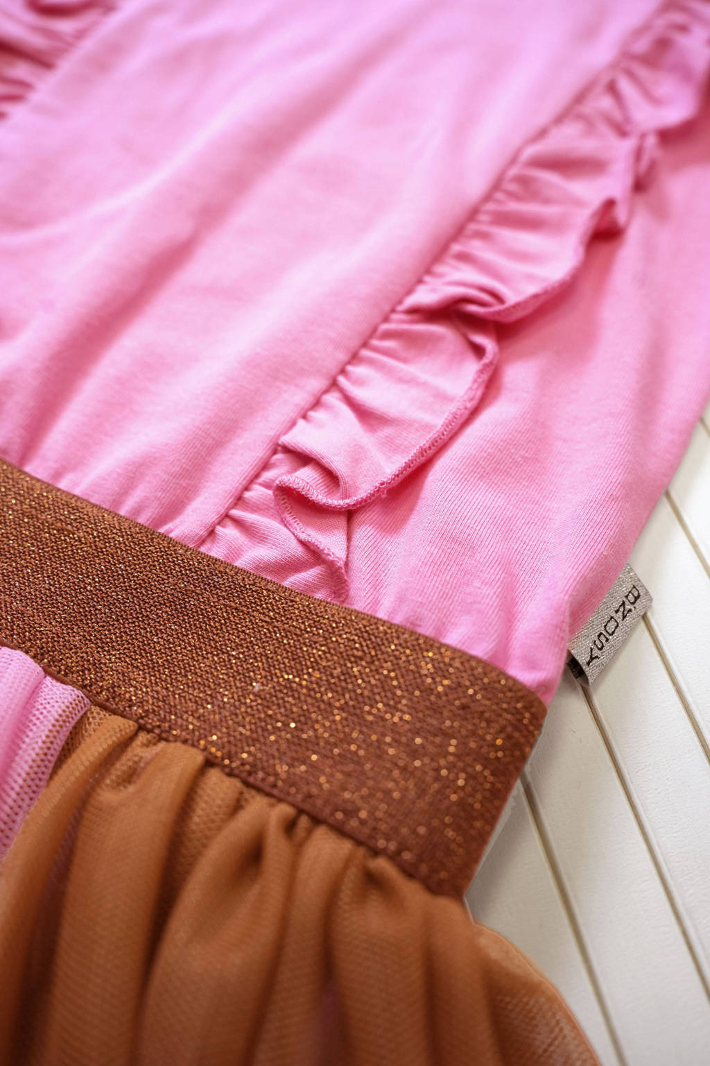 B.Nosy jurk Dani met mesh zoetroze/oranje/bruin