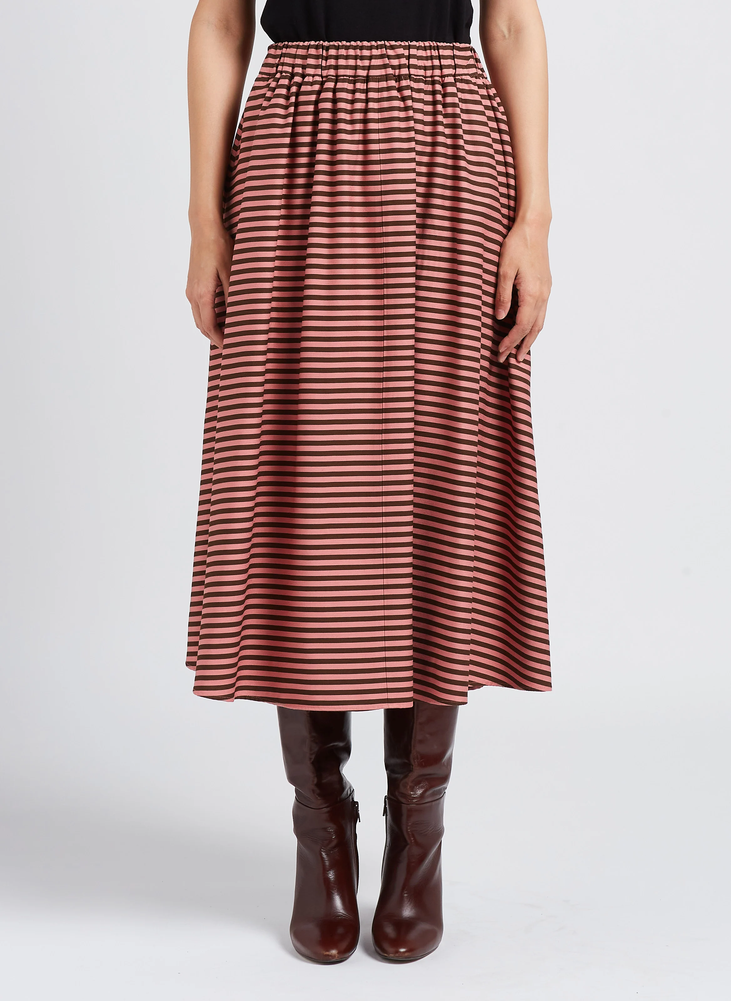 FASE - Jupe midi rayée| Rose
