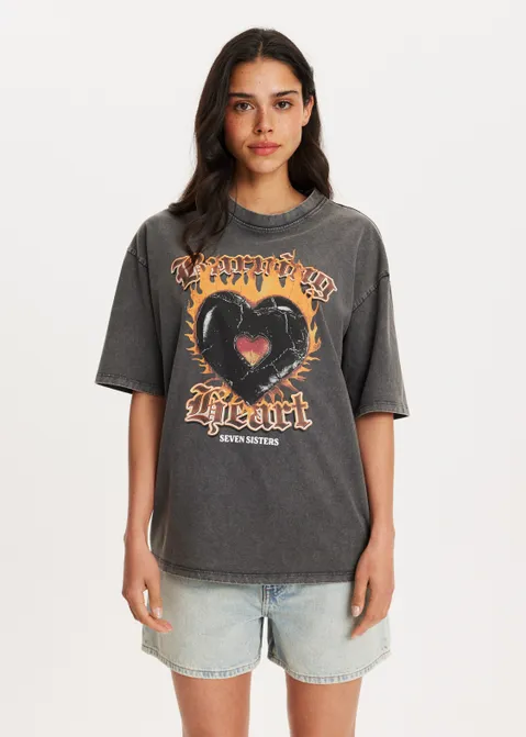 T-shirt met print burning heart grijs (GRS.ACD)