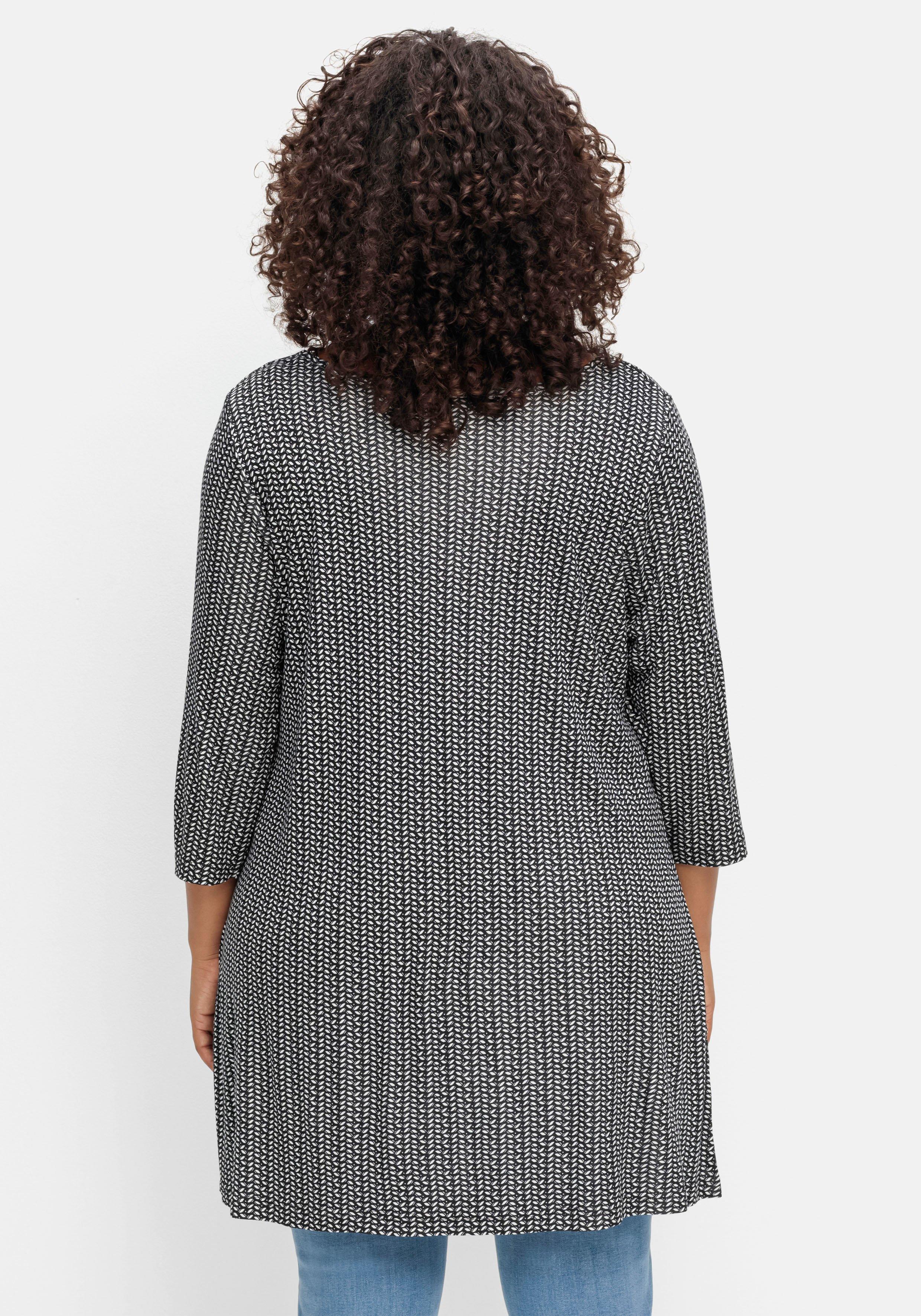 Longshirt mit Minimalprint und Wasserfallkragen