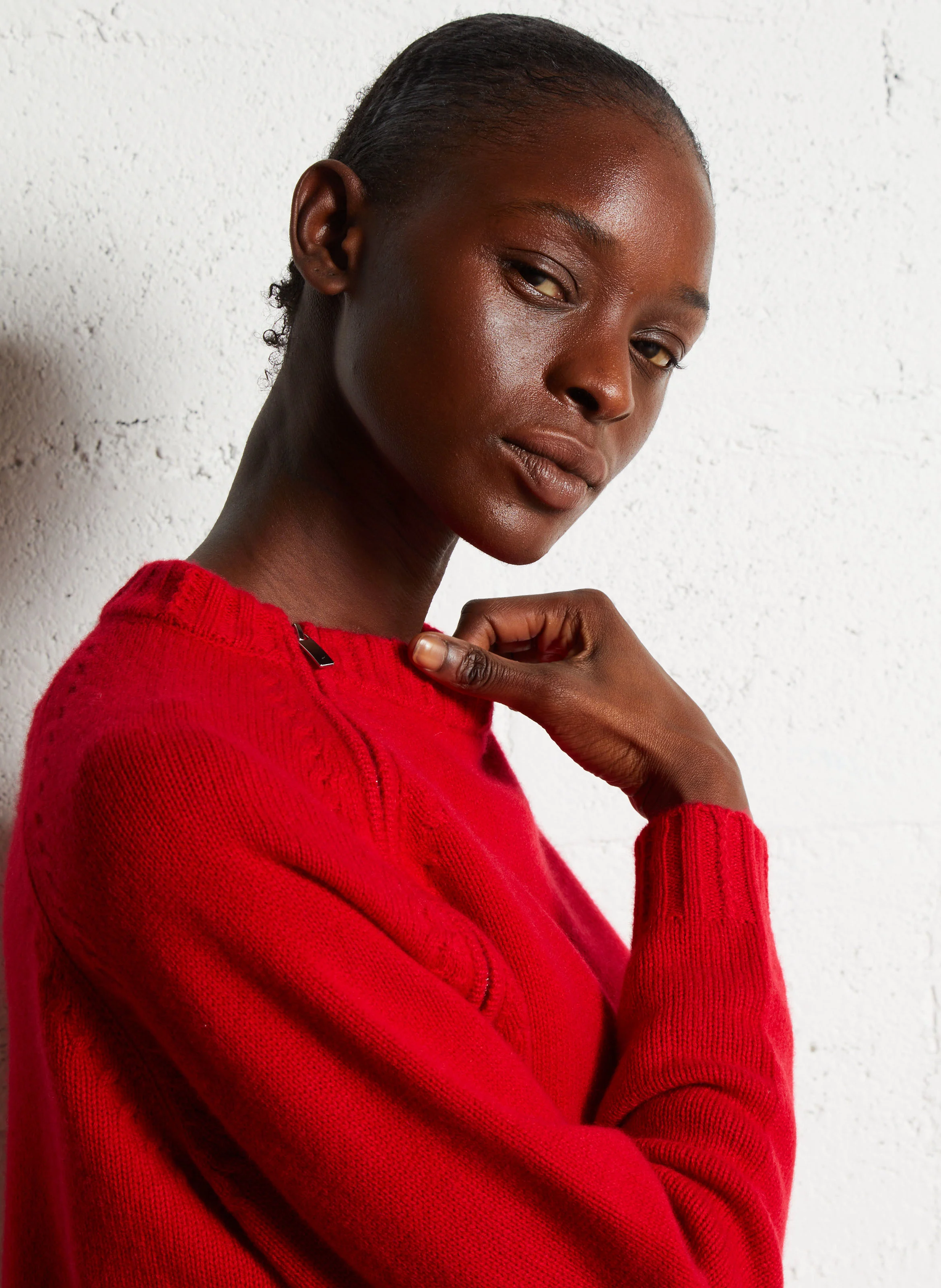 CORVY - Pull court col rond en cachemire | Rouge