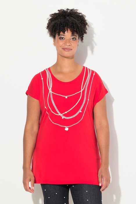 T-Shirt, A-Linie, Perlenketten-Druck, Halbarm