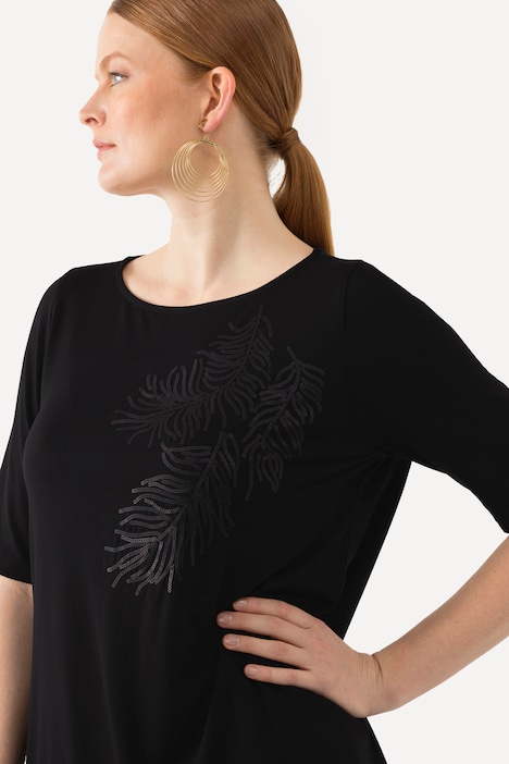 T-Shirt, Pailletten-Blatt, U-Boot-Ausschnitt, Halbarm
