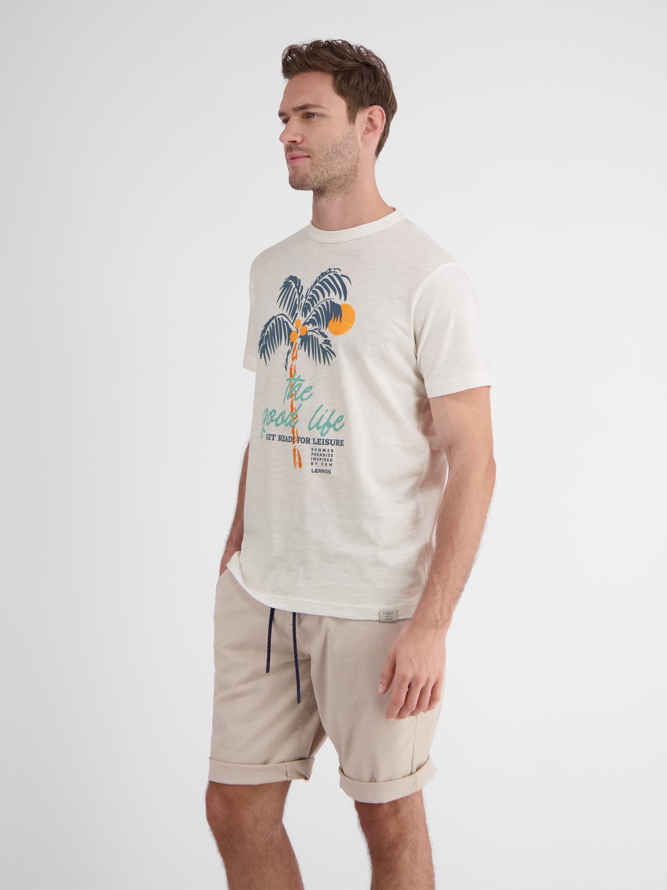 Rundhals T-Shirt für Herren mit Palmenprint