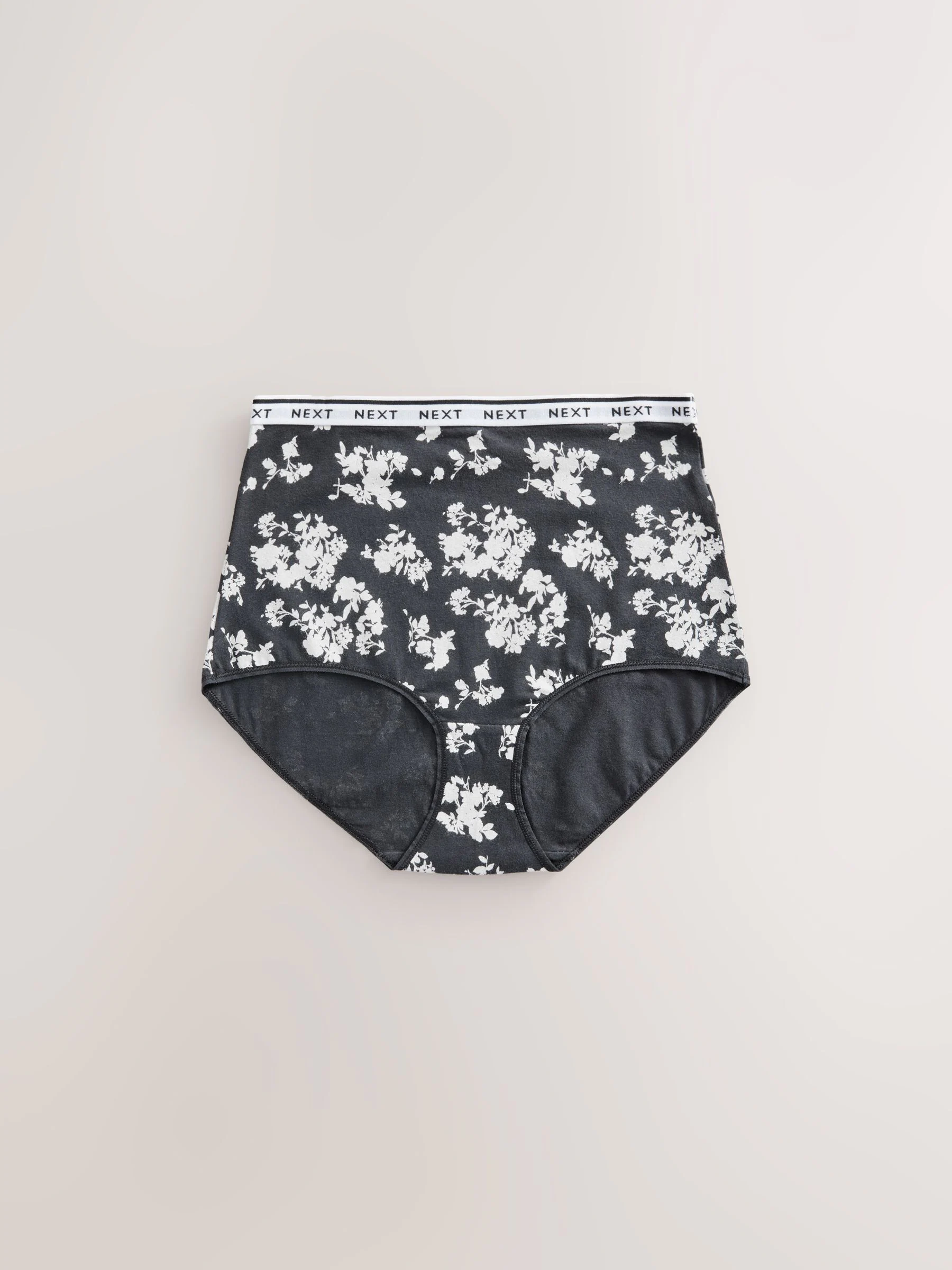 Zwart/wit met bloemenprint - 4 Katoenen slipjes met logotailleband