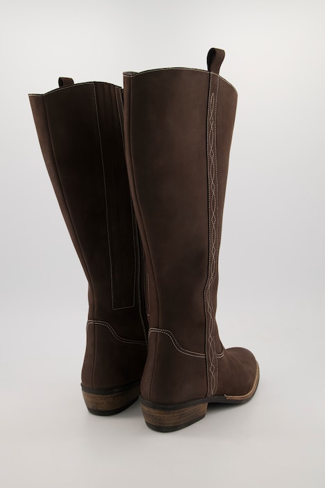 Lederstiefel, 3XL-Schaft, Zierband, Reißverschluss