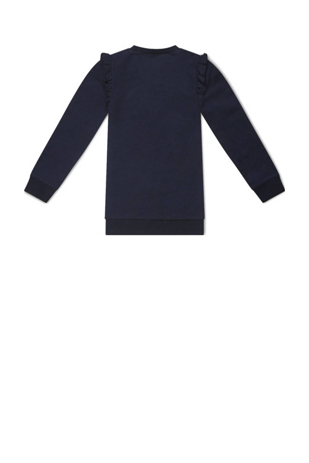 Koko Noko sweatjurk Nena met tekst en ruches donkerblauw