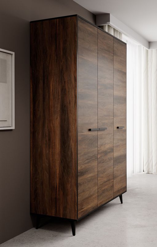 Meubella - Kledingkast Frey - Donker eiken - Zwart - 135 cm
