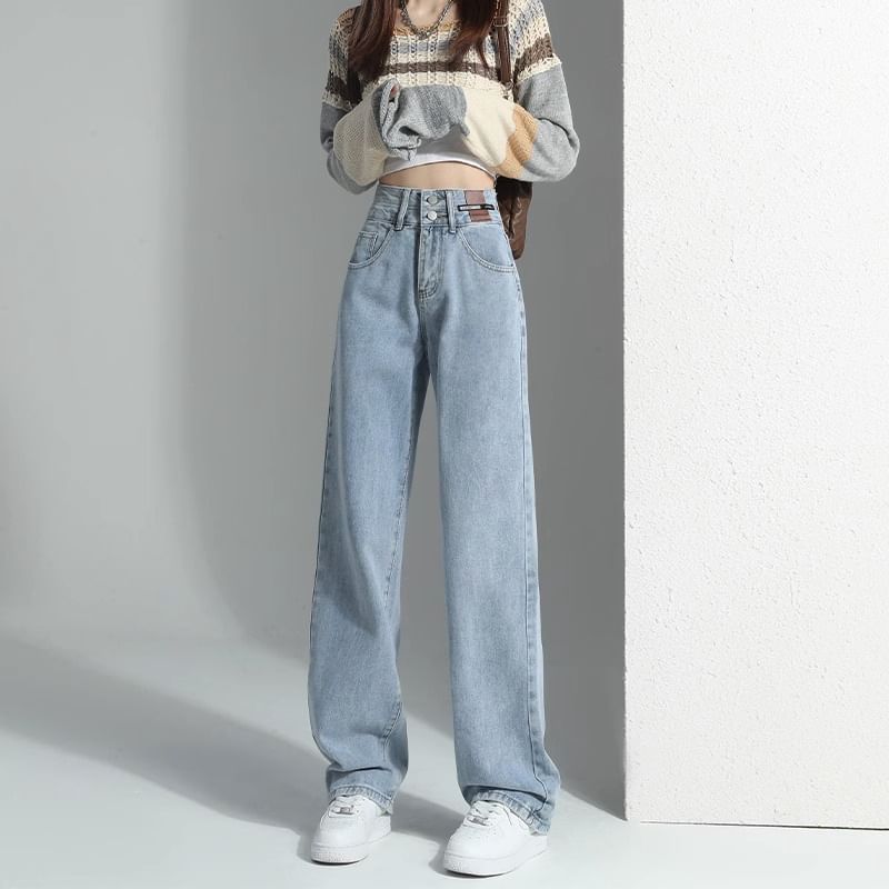 OGAWA - Hoge taille gewassen rechte jeans