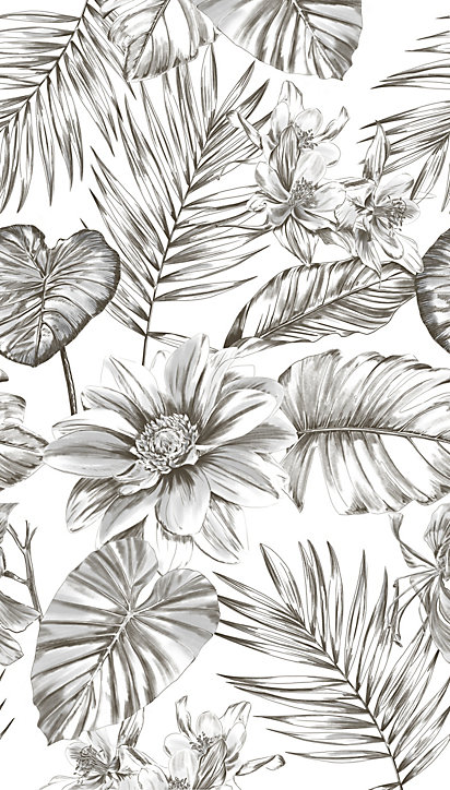 Papier peint panoramique Grandeco wild lillies noir et blanc L.280 x l.159 cm
