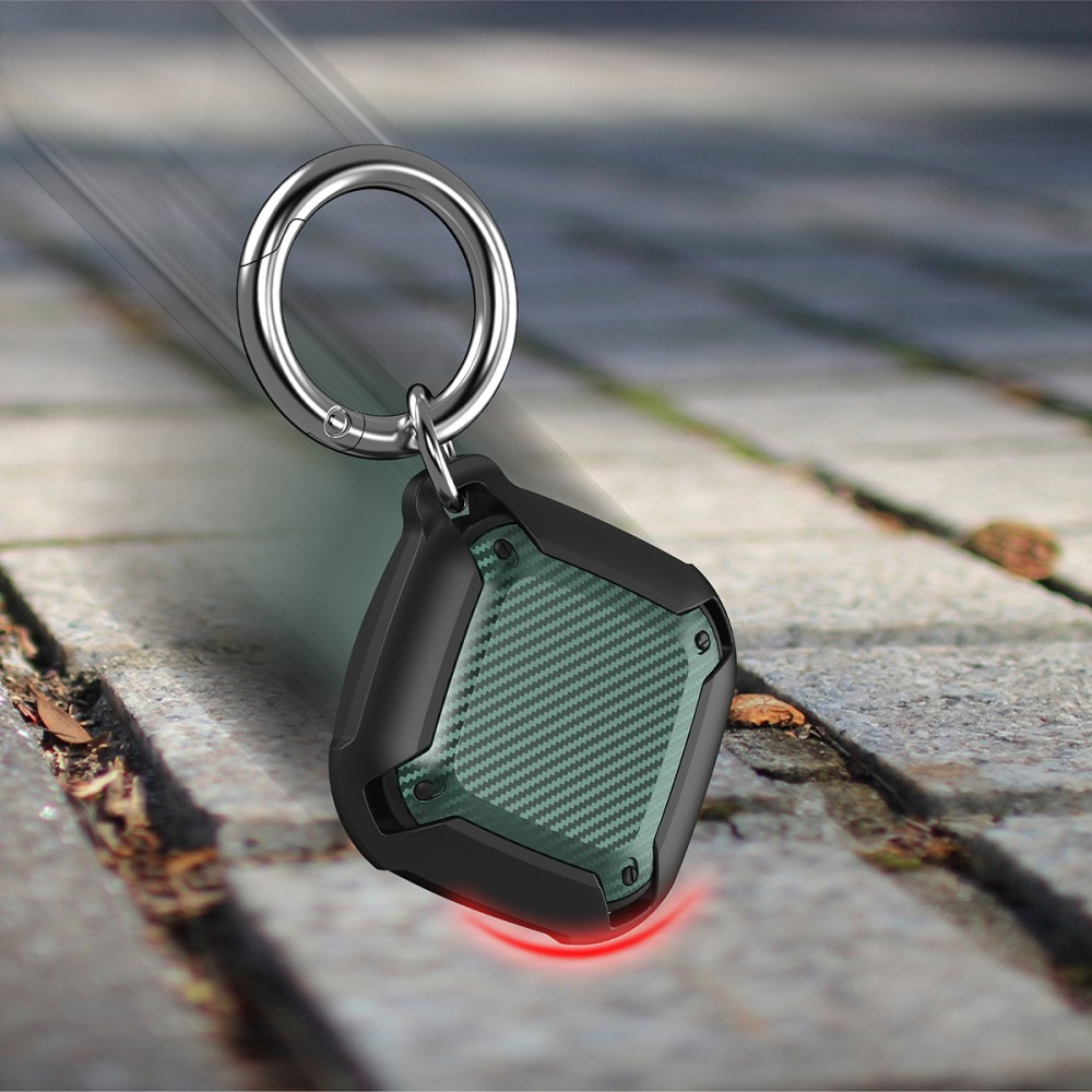 Apple AirTag Hybrid Hülle Schlüsselanhänger Carbon Fiber Look mit Karabinerhaken - Grün