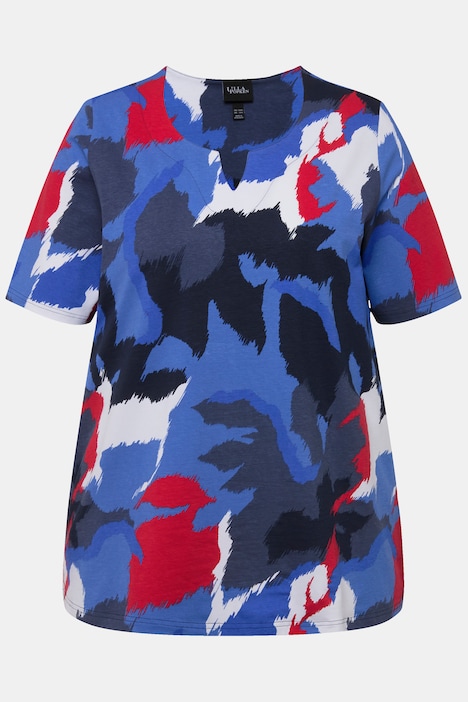T-Shirt, Blüten, A-Linie, Tunika-Ausschnitt, Halbarm