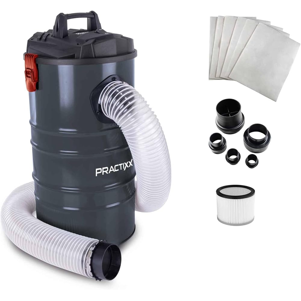 Practixx Système d'aspiration PX-AS-100 | Puissance : 1200 W | Puissance : 215 m³/h | Capacité : 65L | Réservoir en métal | Tuyau de 2 m de diamètre : 100mm | avec Accessoires : Cuisine et Maison