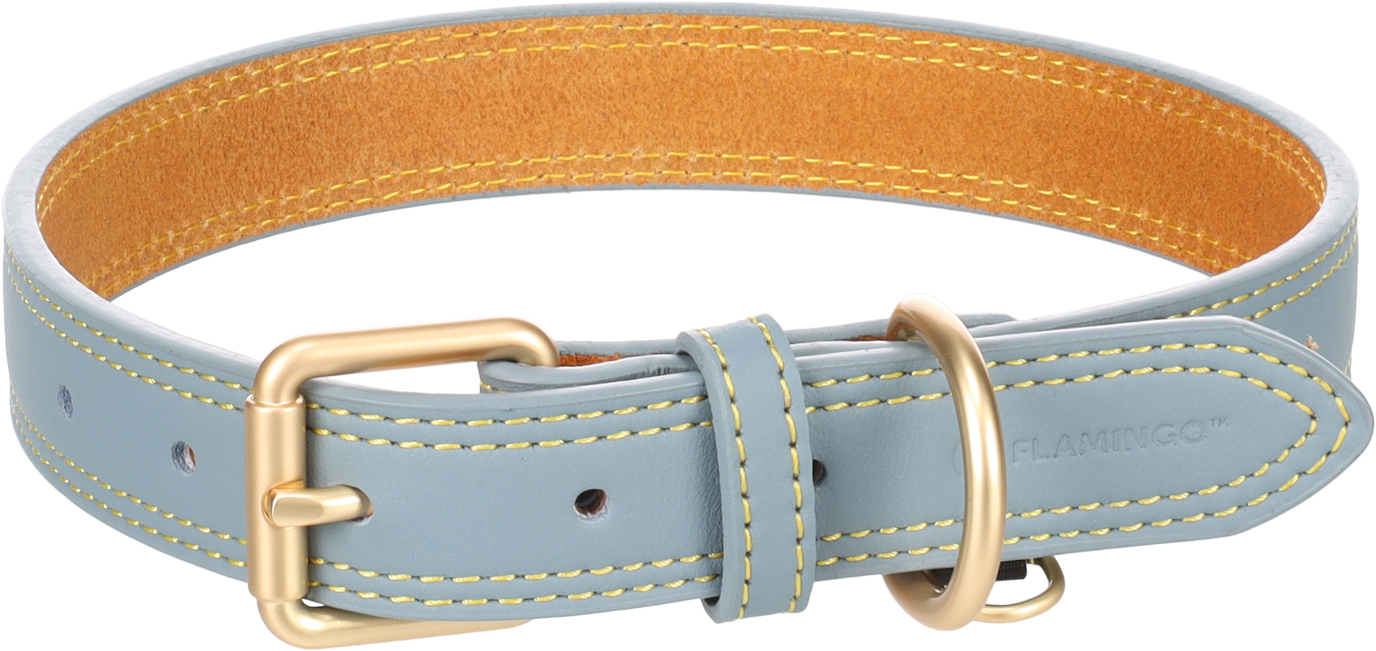 Flamingo f-523732 - Collier Bleu Ciel en Cuir avec Boucle Dorée