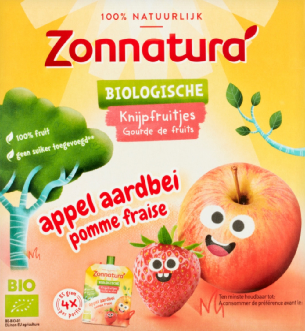 Zonnatura Knijpfruit Appel/Aardbei (4 X 85 gr)