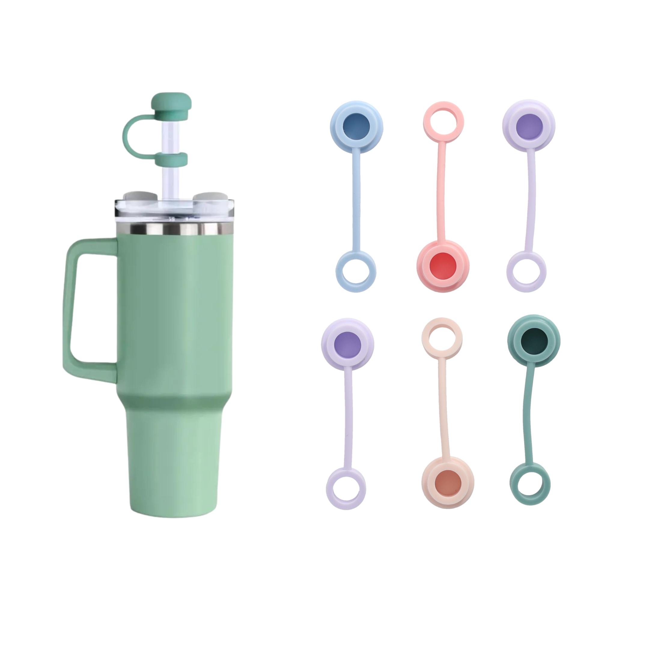 (6er Set) Wiederverwendbare Strohhalm Abdeckung Trinkhalm Topper Glas Markierung für Stanley Cup Thermo Becher - Bunt