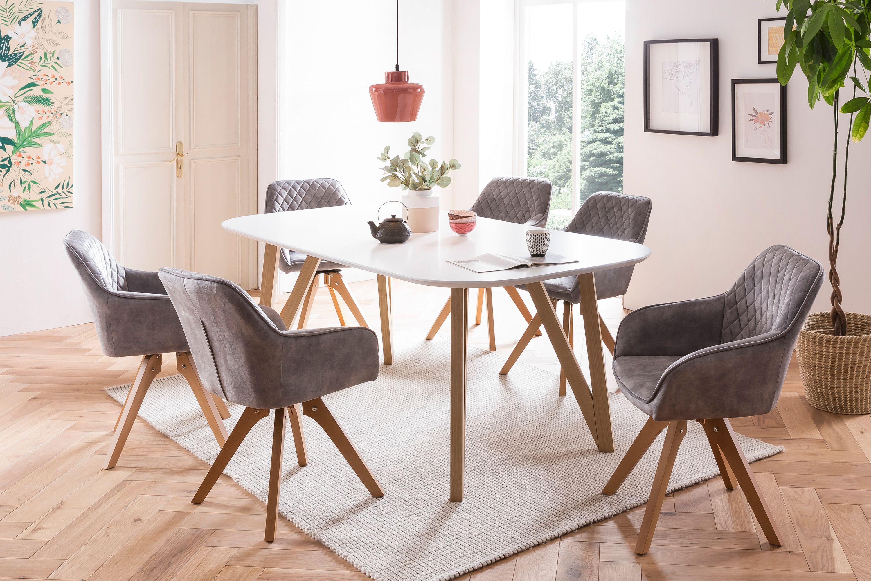 Armlehnstuhl Vintage Samtvelours grau Esszimmerstuhl Wohnzimmer Polster Stuhl