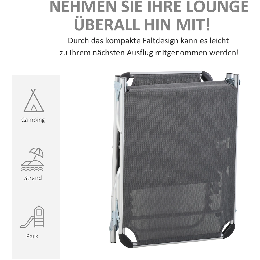 Outsunny Gartenliege 5-stufig verstellbar grau