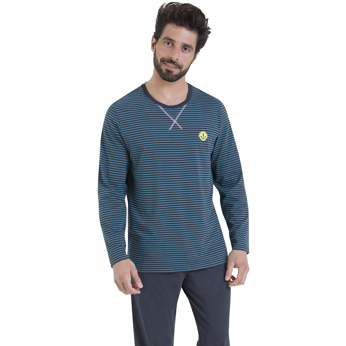 ATHENA<br>Pijama com blusa listrada e calça lisa