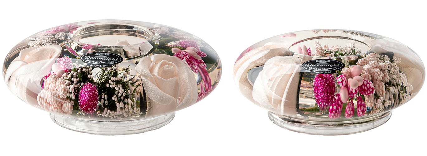 GILDE Teelichthalter »Dreamlight« Teelichtleuchter  Little Rose - Ufo Mini/ Ufo Medium  rosa, Handarbeit