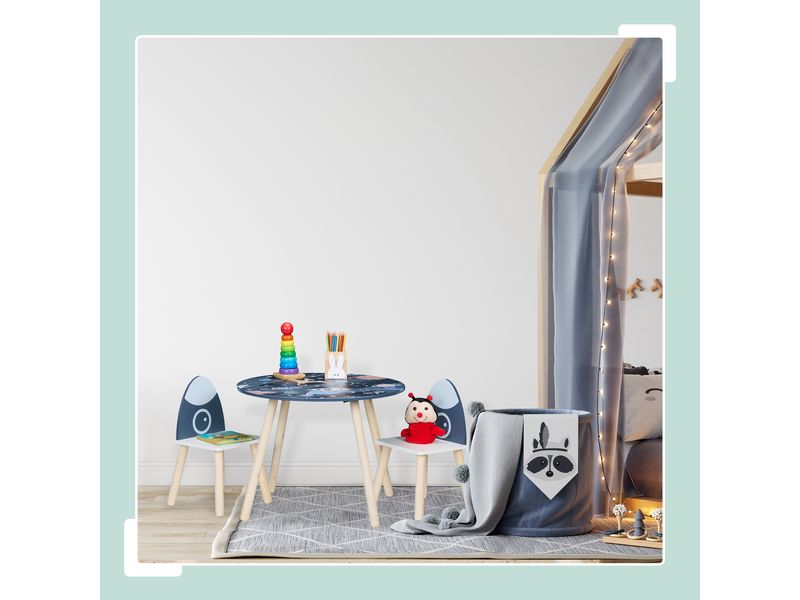 relaxdays Kindersitzgruppe Space Dunkelblau; Hellbraun; Wei 3-teilige Tischgruppe für das Kinderzimmer