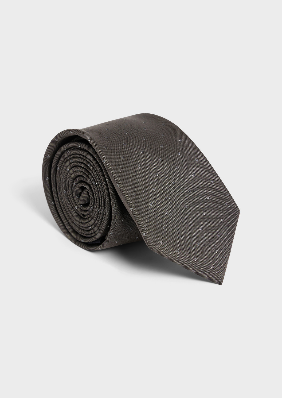 Cravate large en soie marron glacé à pois gris