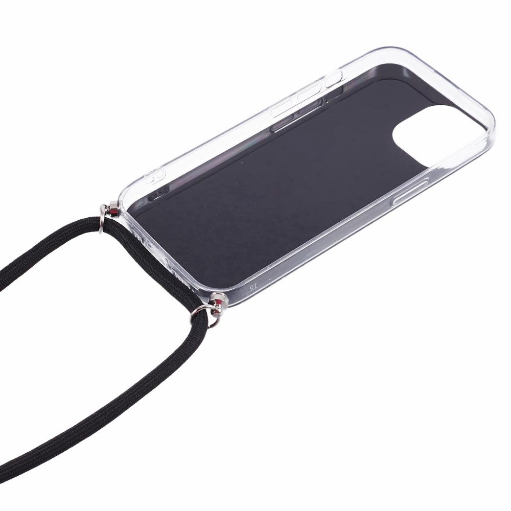 iPhone 15 Necklace Gummi Hülle im Glitzer Design   Handykette (140cm) - Schwarz / Transparent