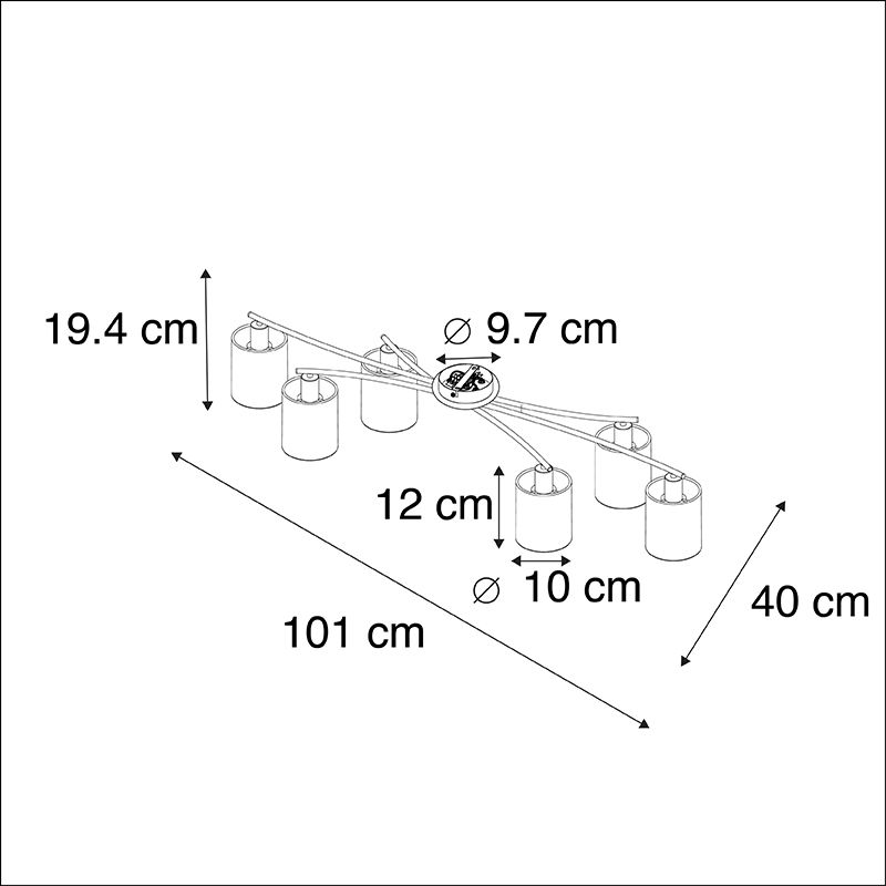 Moderne plafondlamp zwart 6-lichts - Lofty