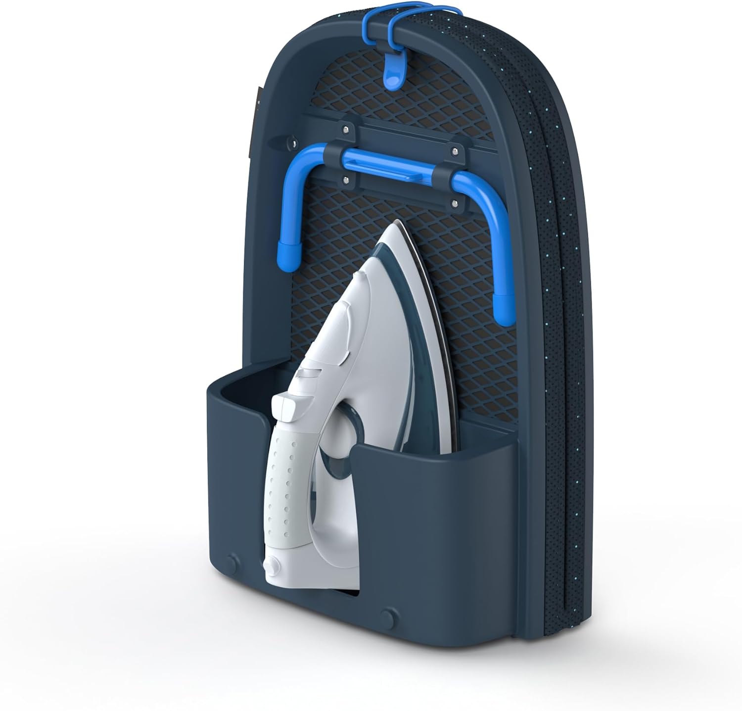 Joseph Joseph Pocket Plus - Platzsparender faltbarer Bügeltisch, kompakte Tischplatte Bügeltisch mit Baumwollbezug, Schwarz/Blau