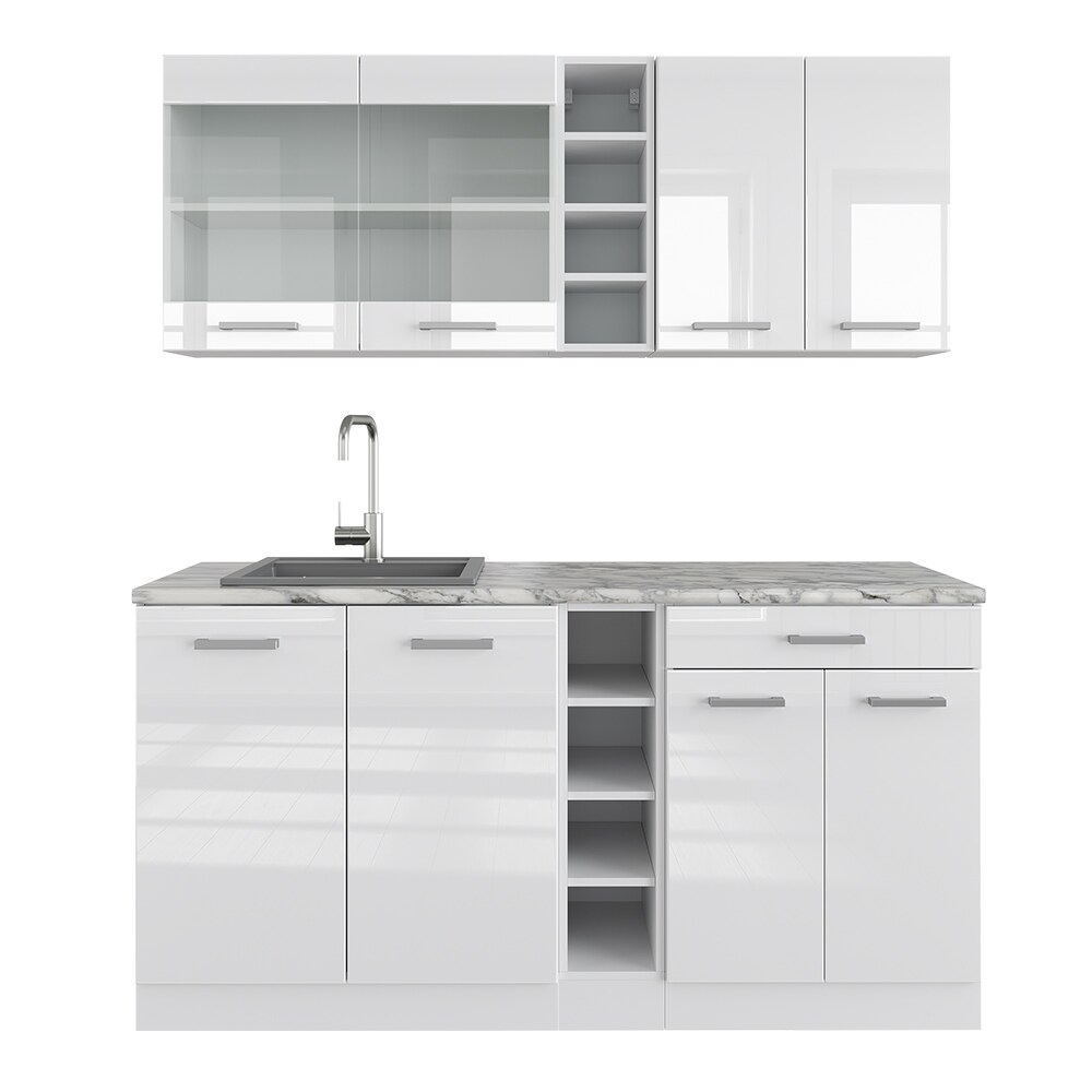 Vicco Küchenzeile Küchenblock Einbauküche R-Line Single Weiß Hochglanz 160 cm