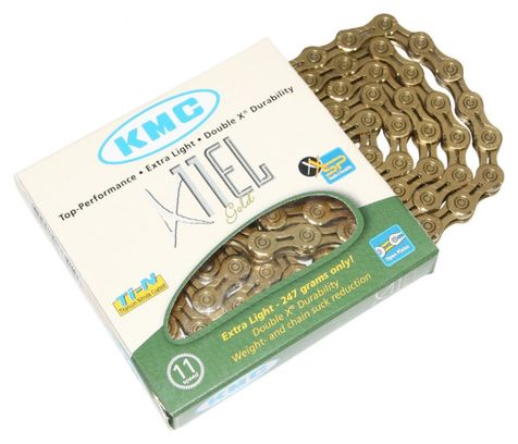 CHAINE VELO ROUTE-VTT 11V. KMC X11EL OR 114 MAILLONS COMPATIBLE SHIMANO-SRAM