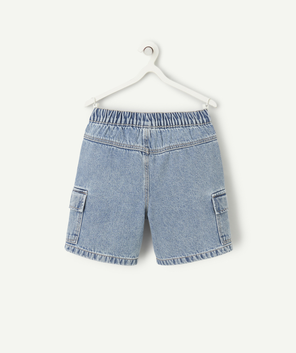bermuda cargo garçon en denim low impact bleu délavé