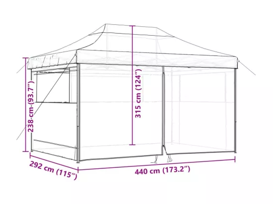Tente de réception pliable escamotable avec 4 parois latérales