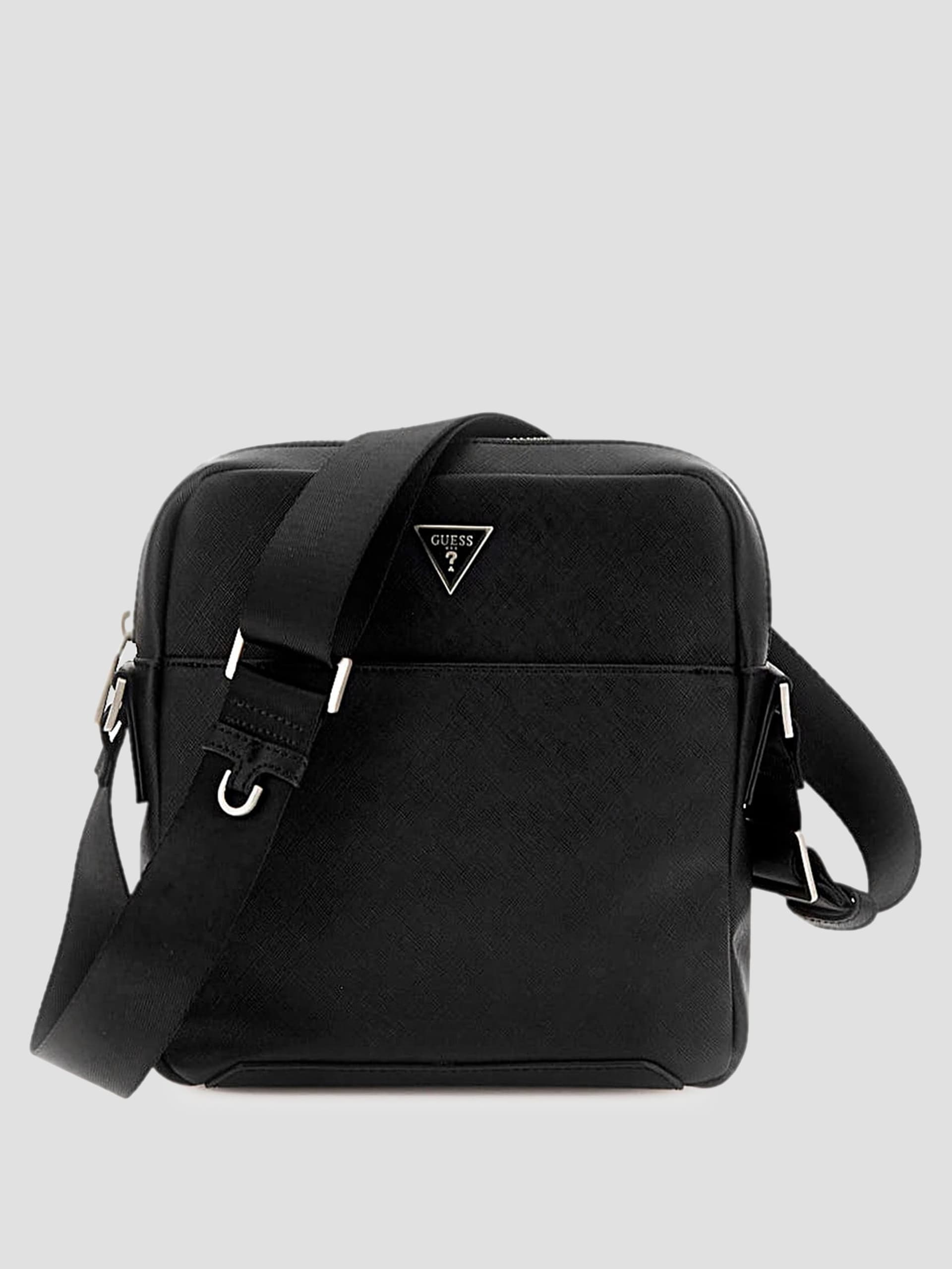 Bolsa transversal plana Eco Saffiano com zíper superior