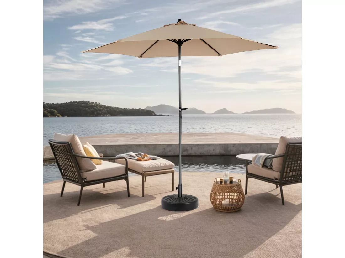 Parasol déporté pour balcon jardin plage - en acier et 100% tissu polyester - Sans Base - 264x264x250cm - Kaki