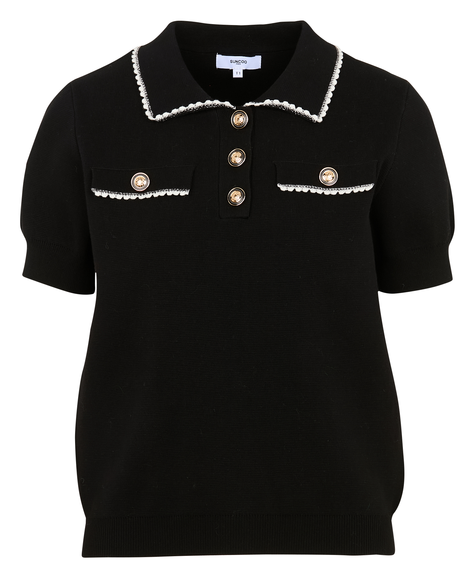 POLKA - Pull col polo en coton | Noir